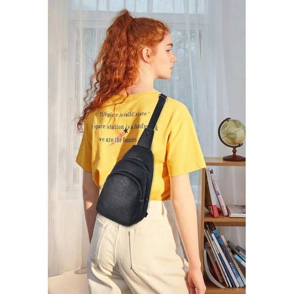 Telena Sling Bag Womens Black Leather Fanny Pack Crossboday Bags Sling Backpack - Picture 2 of 7